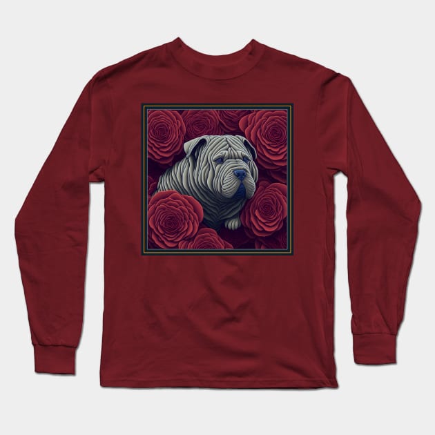 Dogs, sharpei dog and flowers, dog, style vector (Red version sharpei) Long Sleeve T-Shirt by xlhombat